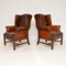 Antique Leather Wing Back Armchairs, Set of 2, Image 2