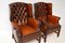 Antique Leather Wing Back Armchairs, Set of 2, Image 4