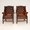 Antique Leather Wing Back Armchairs, Set of 2, Image 3