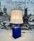 Large Glazed Ceramic Table Lamp with Silk Lampshade, 1960s 9