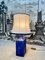 Large Glazed Ceramic Table Lamp with Silk Lampshade, 1960s 8