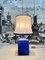 Large Glazed Ceramic Table Lamp with Silk Lampshade, 1960s 2