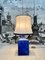 Large Glazed Ceramic Table Lamp with Silk Lampshade, 1960s, Image 2