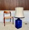 Large Glazed Ceramic Table Lamp with Silk Lampshade, 1960s 4