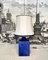 Large Glazed Ceramic Table Lamp with Silk Lampshade, 1960s 1