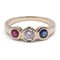 Vintage 14k Gold Ring with Central Diamond Sapphire and Ruby, 1970s 1