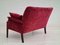 Danish Retro Sofa in Cherry-Red Velour, 1970s 13