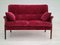 Danish Retro Sofa in Cherry-Red Velour, 1970s 1