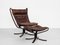 Falcon Chair and Ottoman in Brown Leather by Sigurd Ressell for Vatne Möbler, 1970s, Set of 2 1