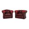 Fauteuil Tudor en Cuir Rouge Foncé de Chesterfield, Set de 2 1