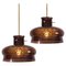 Vintage Pendant Light in Brown and Bubble Glass by Carl Fagerlund for Orrefors, Set of 2, Image 1