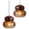 Vintage Pendant Light in Brown and Bubble Glass by Carl Fagerlund for Orrefors, Set of 2 1