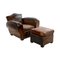 Fauteuil Club Vintage et Pouf en Cuir 1