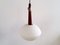 Teak and Opaline Glass Pendant Lamp by Uno and Östen Kristiansson for Luxus, Sweden, 1950s 2