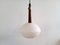 Teak and Opaline Glass Pendant Lamp by Uno and Östen Kristiansson for Luxus, Sweden, 1950s 1