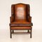 Antique Leather Wing Back Armchair, Image 3