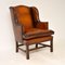 Antique Leather Wing Back Armchair, Image 1
