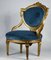 Niedriger Vintage Vintage Sessel aus Blauem Samt, Italien 4