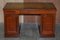 Antique Hardwood Pedestal Desk with Green Leather Writing Slope Drawer 3