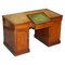Antique Hardwood Pedestal Desk with Green Leather Writing Slope Drawer 1
