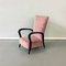 Mid-Century Italian Pink Velvet and Wood Armchair with Curved Armrests, 1950s 4