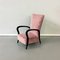 Mid-Century Italian Pink Velvet and Wood Armchair with Curved Armrests, 1950s, Image 4
