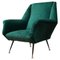 Mid-Century Italian Green Velvet Armchair with Armrests, 1950s 1