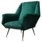 Mid-Century Italian Green Velvet Armchair with Armrests, 1950s, Image 1