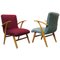 German Mid-Century Beech and Colored Fabric Armchairs, 1960s, Set of 2 1