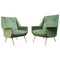 Mid-Century Italian Green Velvet Armchairs with Brass Structure, 1950s 1