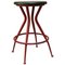 Italian Metal Stool with Original Green Sky and Red Painted Legs, 1950s 1