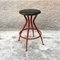 Italian Metal Stool with Original Green Sky and Red Painted Legs, 1950s 3