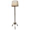 Mid-Century Italian Brass Floor Lamp with Oval Pleated Silk Lampshade, 1950s 1