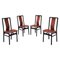 Italian Black Enameled Wood and Leather Chairs, 1980s, Set of 4 1