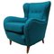 Italian Teal-Colored Cotton and Beech Armchair, 1960s 1