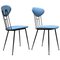 Italian Light-Blue Leatherette and Black Metal Chairs, 1980s, Set of 2 1