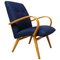 Danish Beech and Blue Cotton Armchair, 1960s, Image 1