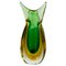 Italienische Mid-Century Modern Murano Glas Vase in Grün & Gelb, 1970er 1