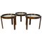 Mid-Century Modern Italian Set of Round Wooden Tables with Smoked Glass, 1960s, Set of 3 1
