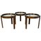 Mid-Century Modern Italian Set of Round Wooden Tables with Smoked Glass, 1960s, Set of 3, Image 1