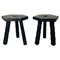 Mid-Century Italian Rustic Three-Legged Wooden Stools with Carved Edge, 1960s, Set of 2 1