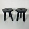 Mid-Century Italian Rustic Three-Legged Wooden Stools with Carved Edge, 1960s, Set of 2 5