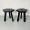 Mid-Century Italian Rustic Three-Legged Wooden Stools with Carved Edge, 1960s, Set of 2, Image 4