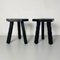 Mid-Century Italian Rustic Three-Legged Wooden Stools with Carved Edge, 1960s, Set of 2 2