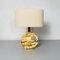 Mid-Century Modern Italian Travertine Table Lamp with Cotton Lampshade, 1970s, Image 3