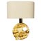 Mid-Century Modern Italian Travertine Table Lamp with Cotton Lampshade, 1970s 1