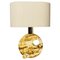 Mid-Century Modern Italian Travertine Table Lamp with Cotton Lampshade, 1970s, Image 1
