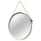 Miroir Mid-Century avec Cadre Rond en Teck Blanc et Cuir, Italie, 1960s 1