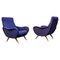 Mid-Century Italian Blue Cotton Armchairs by Marco Zanuso, 1950s, Set of 2 1