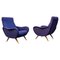 Mid-Century Italian Blue Cotton Armchairs by Marco Zanuso, 1950s, Set of 2, Image 1